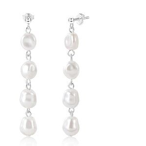 Silver Baroque Pearl Drop Dangle Long Tassel Wedding Bridal Earrings for Women